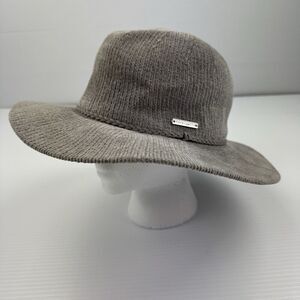 Vince Camuto Knit Wide Brim Fedora Hat Gray Braided Band Chenille Texture OS
